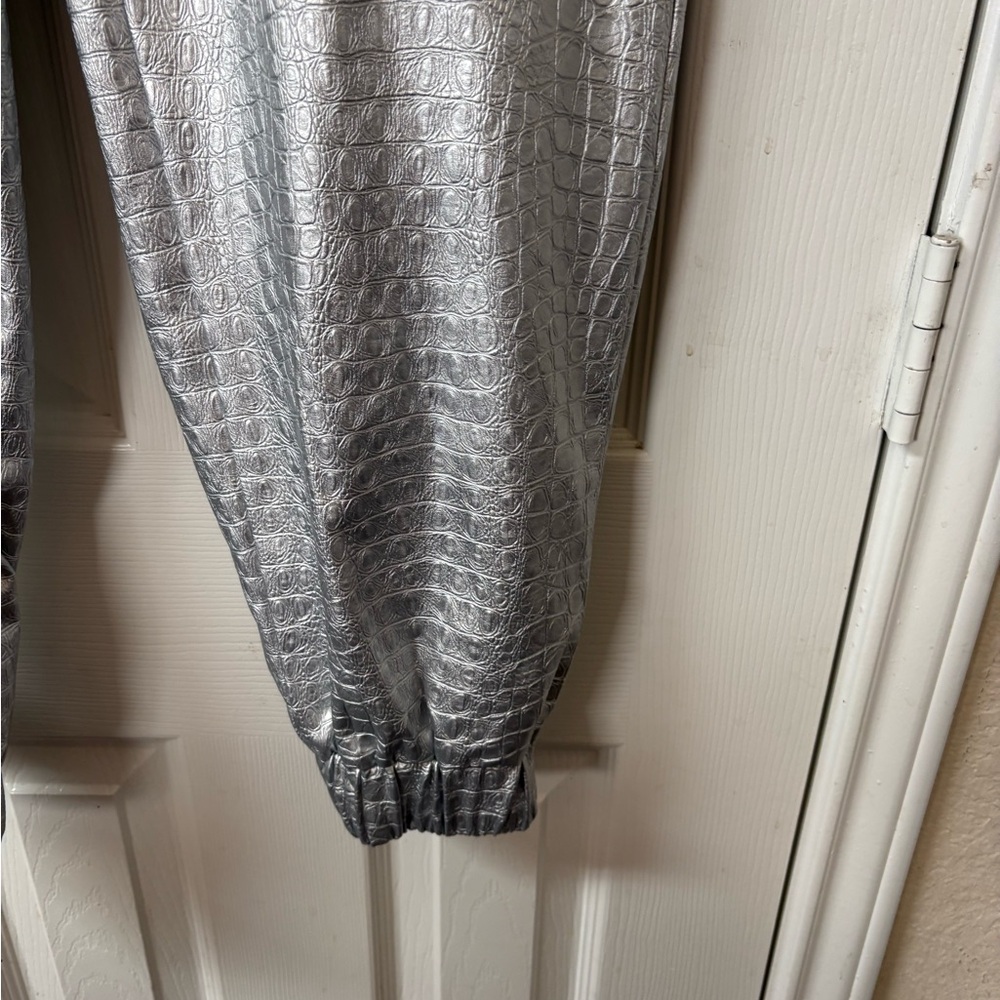 NAKED WARDROBE The Crocodile Faux Leather Joggers Metallic Silver Size Small NWT - Picture 5 of 13